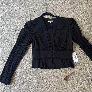 Reformation Black Lace Detail Blouse